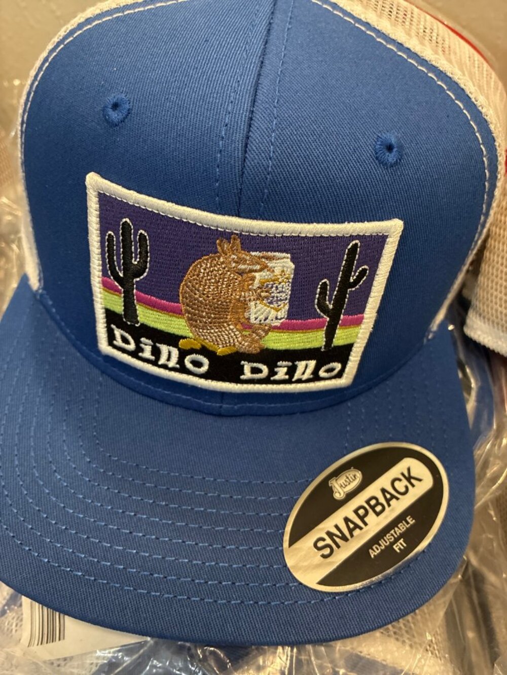 Justin Snapback Trucker Cap Blue Armadillo Dillo Dillo New With Tags
